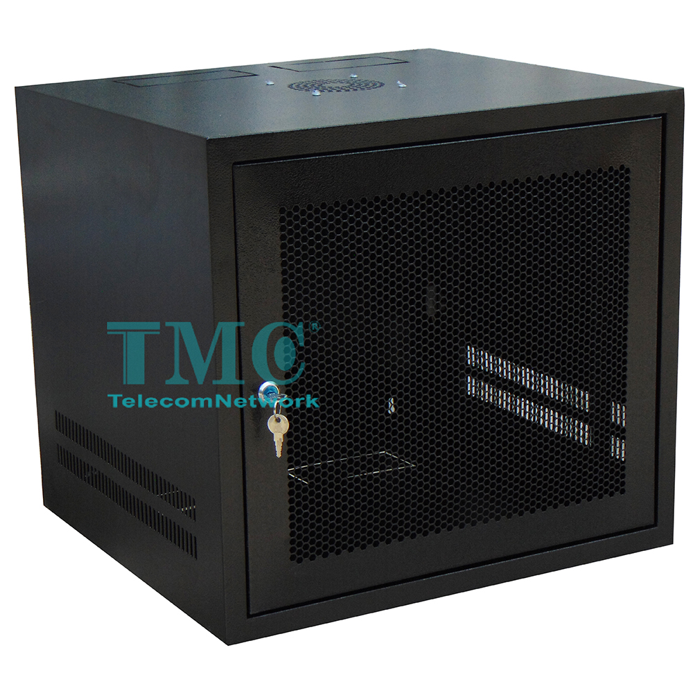 Tủ Mạng Treo Tường Giá Rẻ TMC-10U SÂU D500,Cửa Lưới,Màu Đen