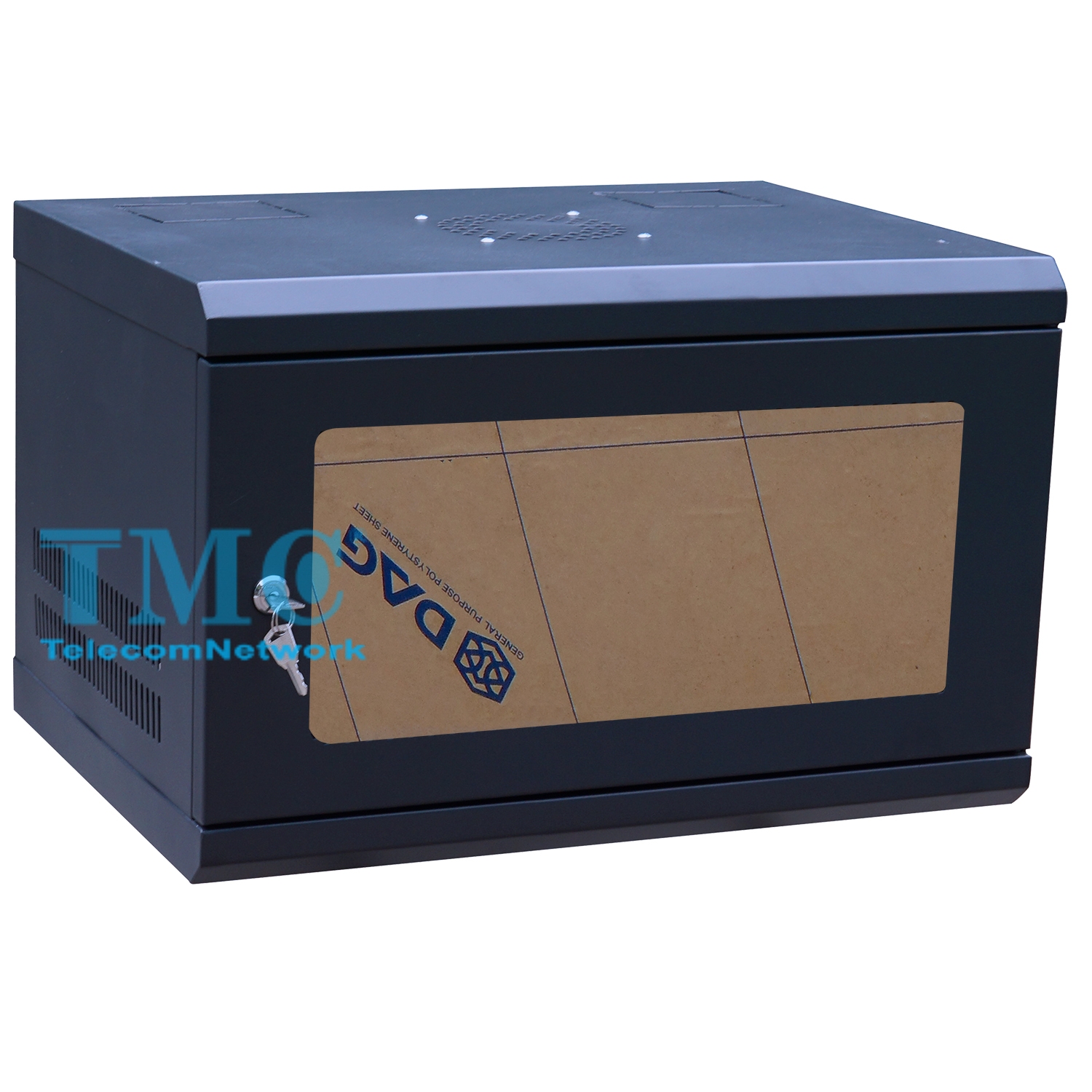 Tủ Mạng 6U Treo Tường D400, Cửa Mica, Màu Đen – TMC Rack 19”
