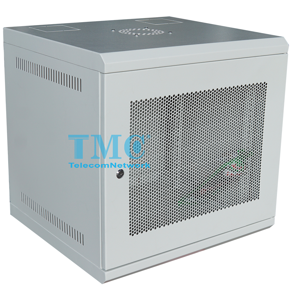 Tủ Mạng 10U Treo Tường Sâu 500, Cửa Lưới, Màu Ghi